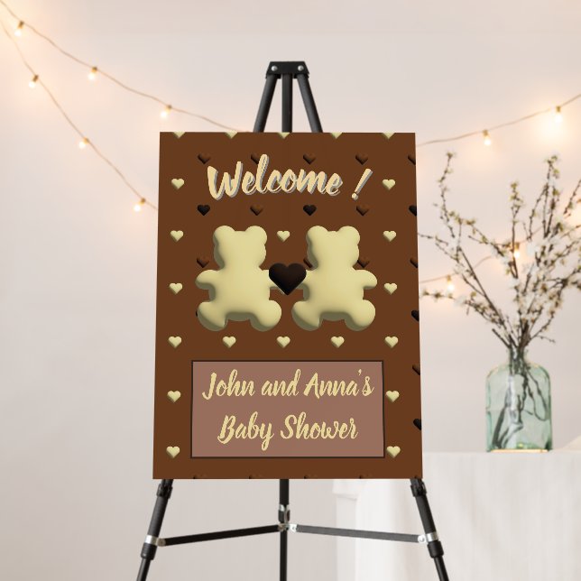 Cute chocolate bear Baby shower welcome sign (In Situ (Stand))