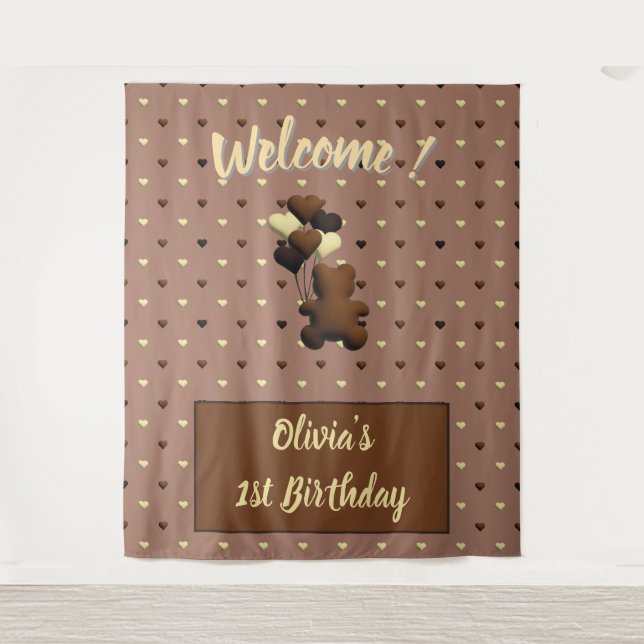 Cute chocolate bear birthday backdrop (Front)
