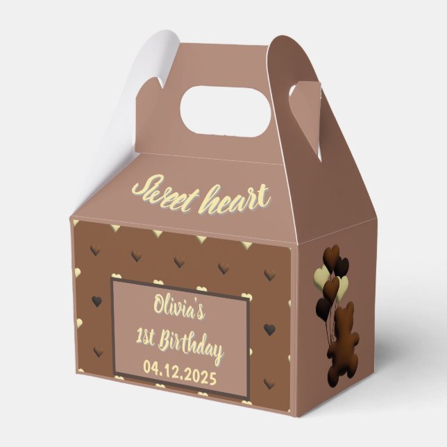 Cute chocolate bear Birthday favor box (Front Side)