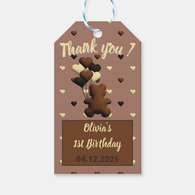 Cute chocolate bear Birthday gift tag (Front)