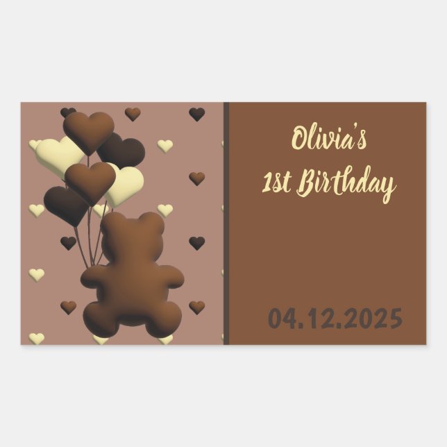 Cute chocolate bear Birthday rectangle stickers (Front)
