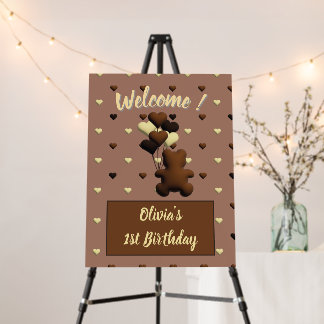 Cute chocolate bear birthday welcome sign