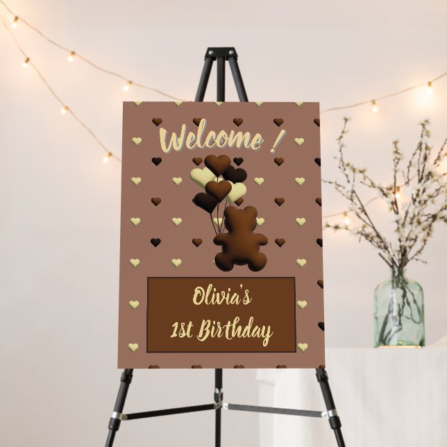 Cute chocolate bear birthday welcome sign (In Situ (Stand))