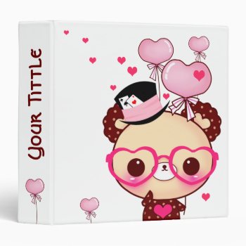 Cute Chocolate Bear With Heart-shaped Balloons 3 Ring Binder by Chibibunny at Zazzle