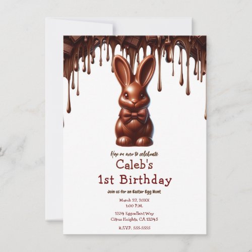 Cute Chocolate Bow Tie Easter Bunny 1st Birthday  Invitation