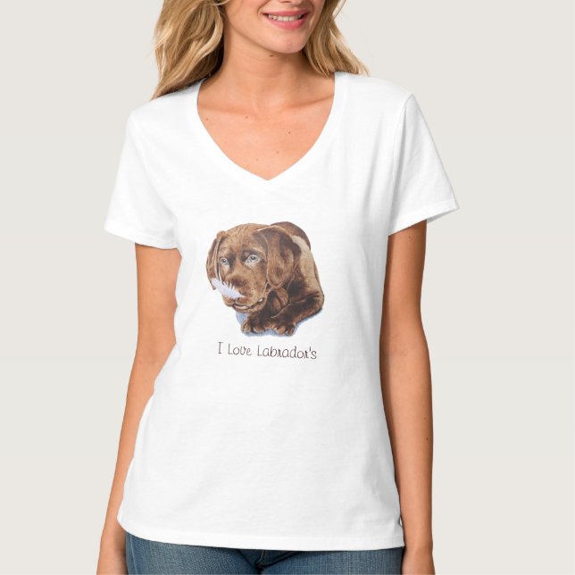 cute chocolate brown puppy labrador funny dog T-Shirt (Front)