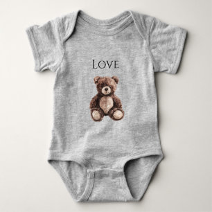 Cute Chocolate Brown Teddy Bear Baby Bodysuit