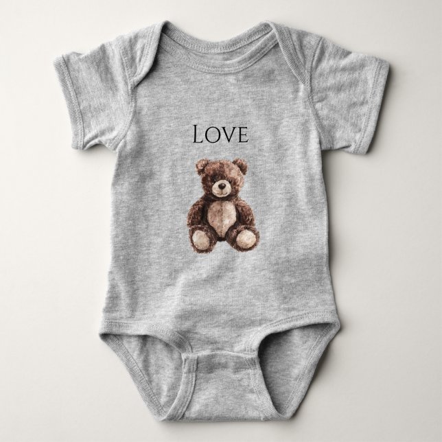Cute Chocolate Brown Teddy Bear Baby Bodysuit (Front)