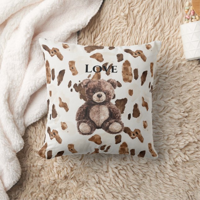 Cute Chocolate Brown Teddy Bear Throw Pillow (Blanket)