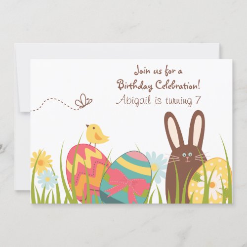 Cute Chocolate Bunny and Easter Eggs Birthday Invitation