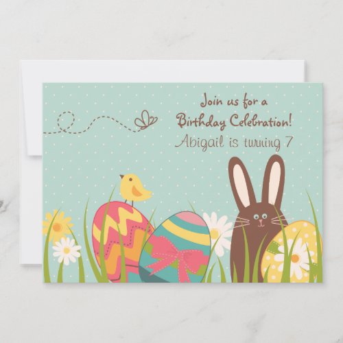 Cute Chocolate Bunny and Easter Eggs Birthday Invitation