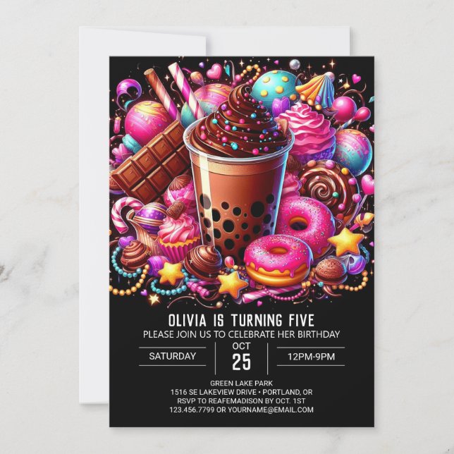 Cute Chocolate Candyland Digital Birthday Invitation (Front)