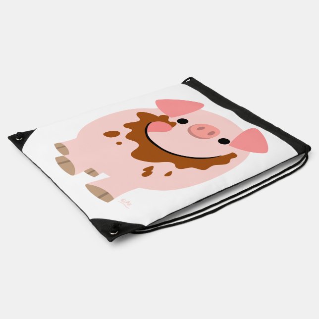 Cute Chocolate Cartoon Pig Drawstring Backpack (Side)