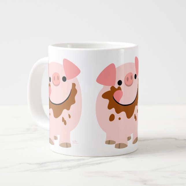 Cute Chocolate Cartoon Pig Jumbo Mug (Front Left)