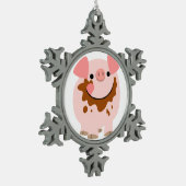 Cute Chocolate Cartoon Pig Pewter Ornament (Left)