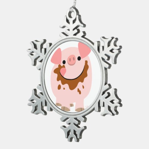Cute Chocolate Cartoon Pig Pewter Ornament