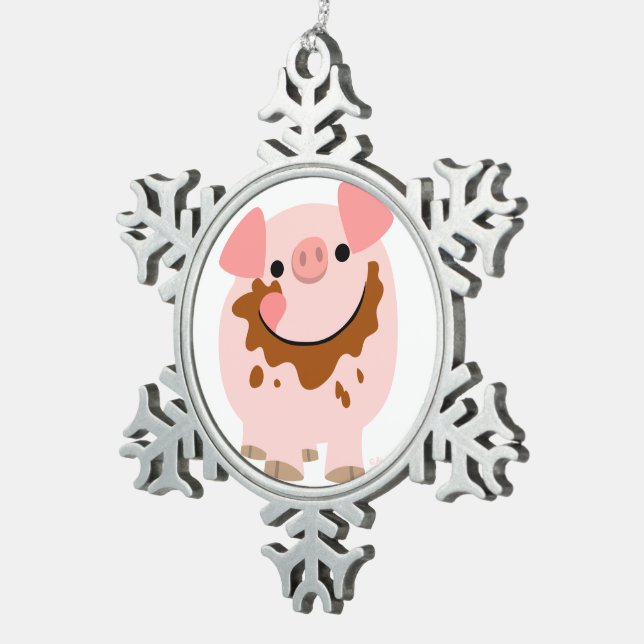 Cute Chocolate Cartoon Pig Pewter Ornament (Right)