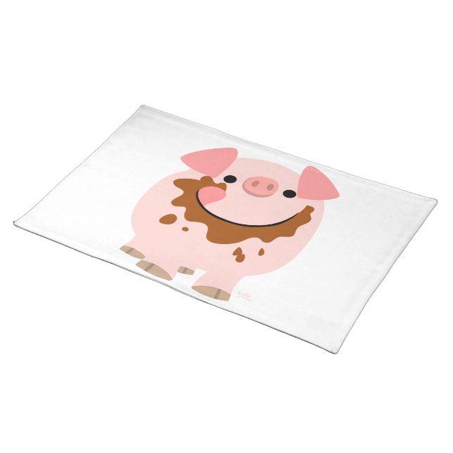 Cute Chocolate Cartoon Pig Placemat (On Table)