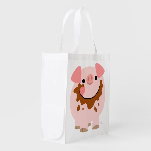 Cute Chocolate Cartoon Pig Reusable Bag (Front Side)