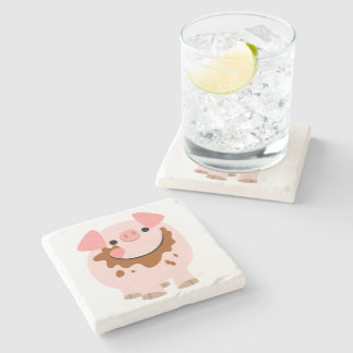 Cute Chocolate Cartoon Pig Stone Coaster