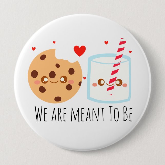 Cute Chocolate Chip Cookie And Glass Of Milk Button (Front)