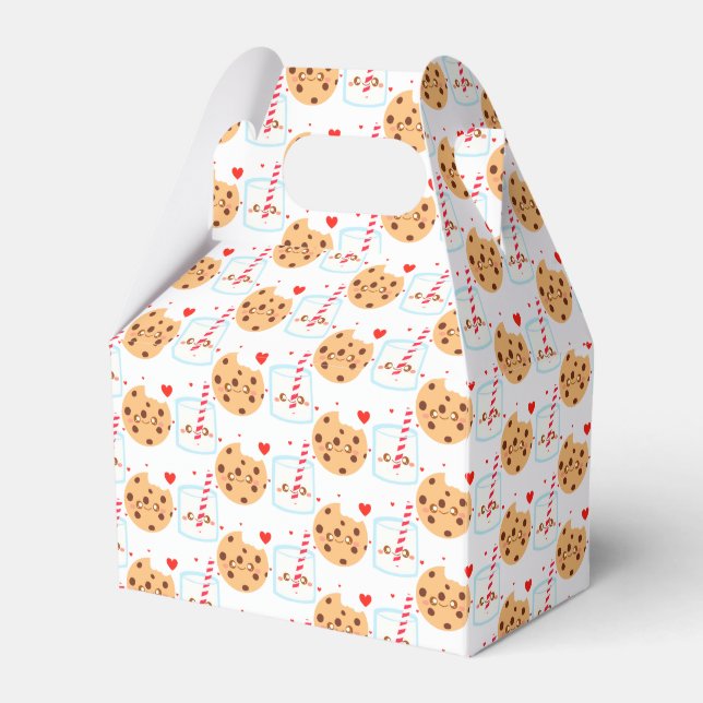 Cute Chocolate Chip Cookie And Glass Of Milk Favor Boxes (Front Side)