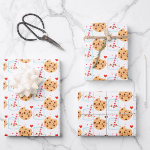 Cute Chocolate Chip Cookie And Glass Of Milk Wrapping Paper Sheets