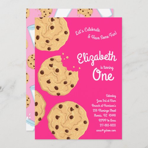 Cute Chocolate Chip Cookie Kids 1st Birthday Party Invitation