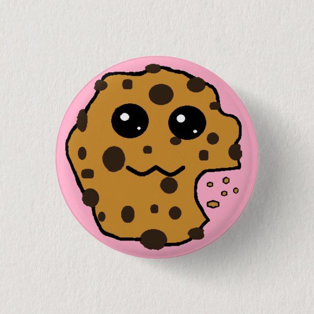 Cute chocolate chip cookie pink pinback button (Front)