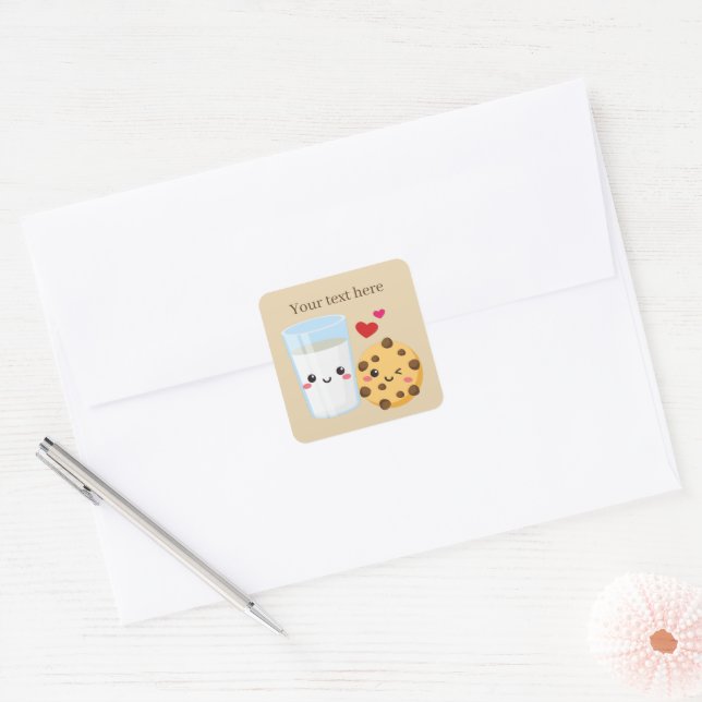 cute chocolate chip milk cookie add text  square sticker (Envelope)