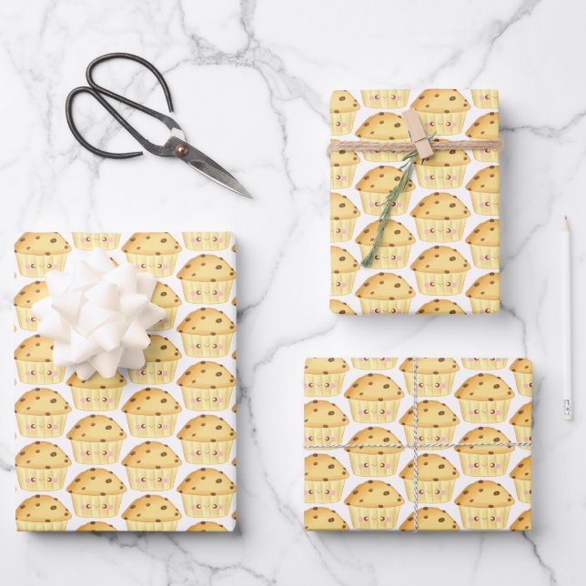 Cute Chocolate Chip Muffin Wrapping Paper Sheets (Front)