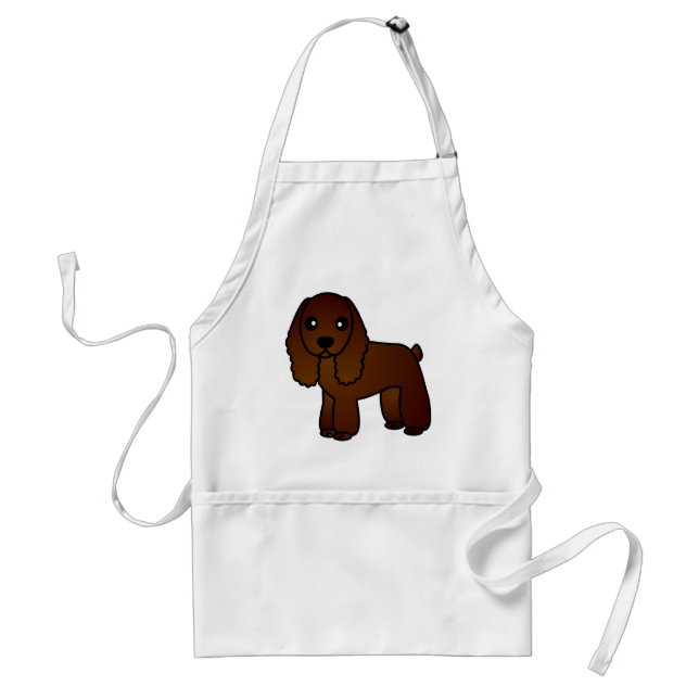 Cute Chocolate Cocker Spaniel Cartoon Adult Apron (Front)