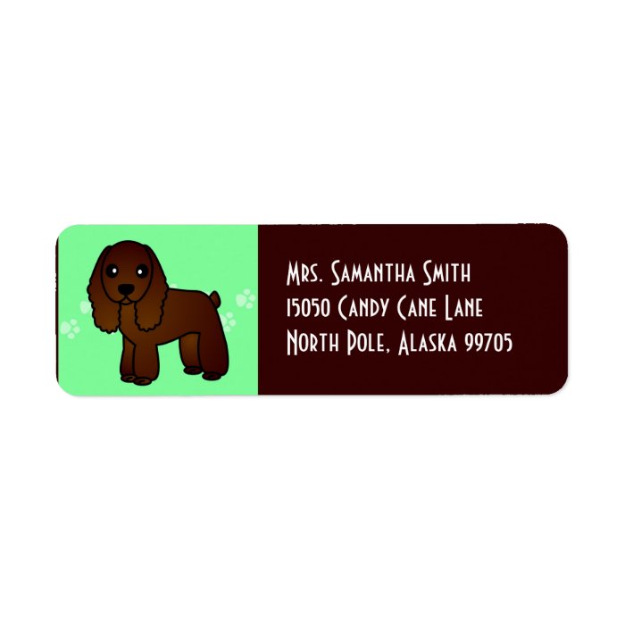Cute Chocolate Cocker Spaniel Cartoon Green Custom Return Address