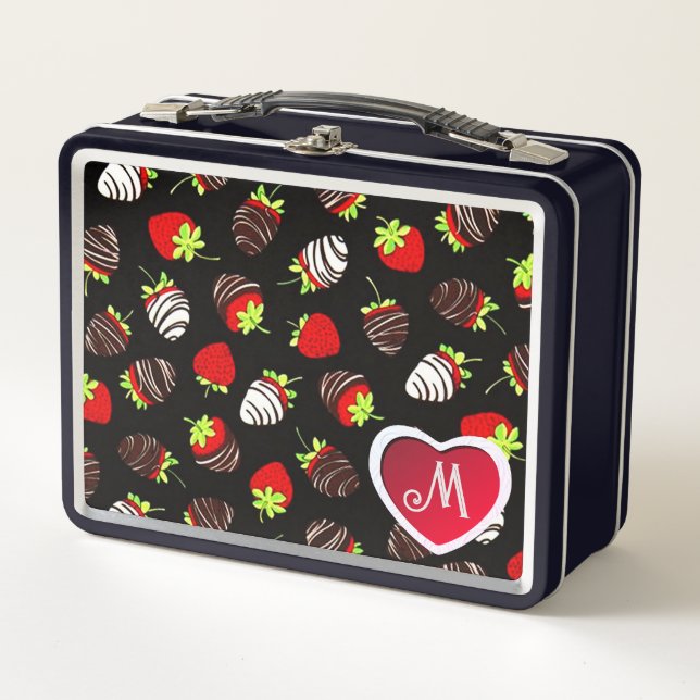 Cute Chocolate-Covered Strawberries Metal Lunch Box (Front)