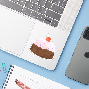 Cute Chocolate Cupcake With Cherry Birthday Gift Sticker