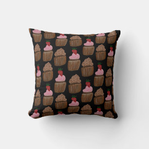 Cute Chocolate Cupcakes Watercolor Pattern Throw Pillow