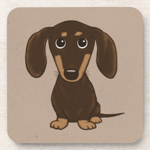 Cute Chocolate Dachshund Cartoon Wiener Dog Beverage Coaster
