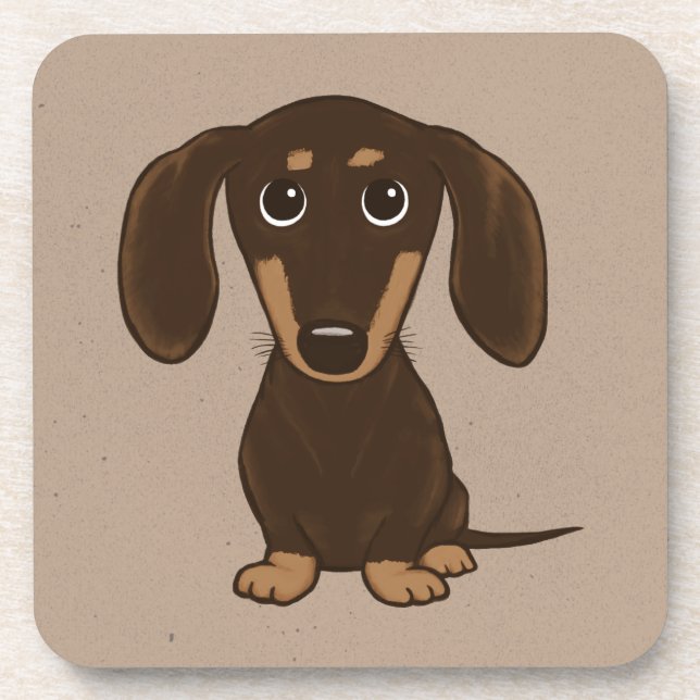 Cute Chocolate Dachshund | Cartoon Wiener Dog Beverage Coaster (Front)