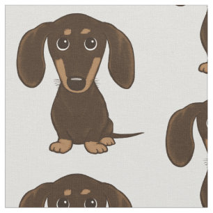 Cute Chocolate Dachshund Cartoon Wiener Dog Fabric