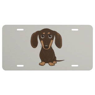 Cute Chocolate Dachshund Cartoon Wiener Dog License Plate