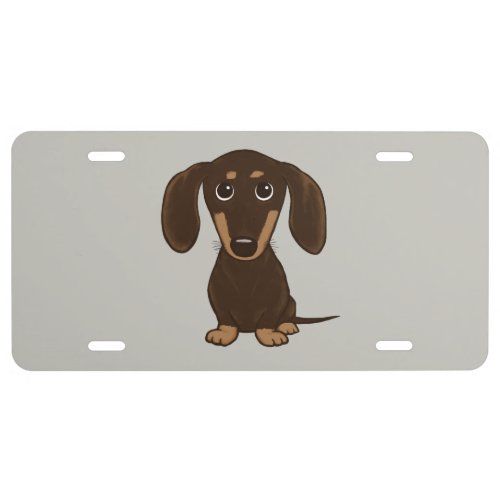 Cute Chocolate Dachshund  Cartoon Wiener Dog License Plate