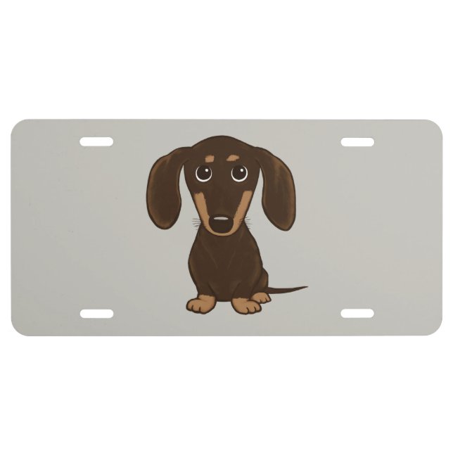 Cute Chocolate Dachshund | Cartoon Wiener Dog License Plate (Front)