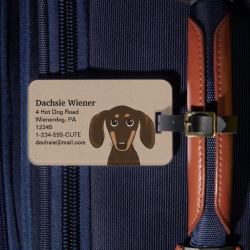 Cute Chocolate Dachshund  Cartoon Wiener Dog Luggage Tag