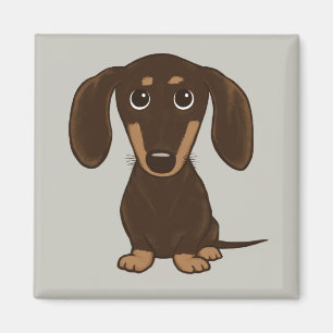 Cute Chocolate Dachshund   Cartoon Wiener Dog Magnet