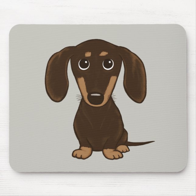 Cute Chocolate Dachshund | Cartoon Wiener Dog Mouse Pad (Front)