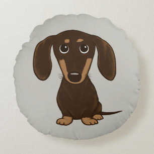 Cute Chocolate Dachshund   Cartoon Wiener Dog Round Pillow