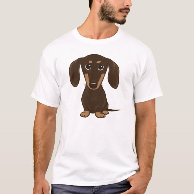 Cute Chocolate Dachshund | Cartoon Wiener Dog T-Shirt (Front)