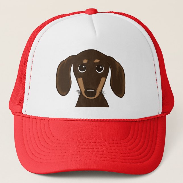 Cute Chocolate Dachshund | Cartoon Wiener Dog Trucker Hat (Front)