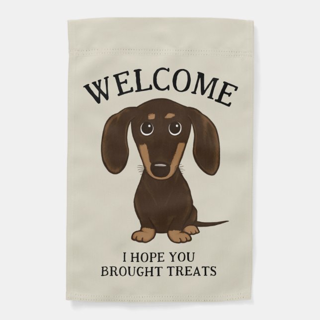 Cute Chocolate Dachshund Welcome Garden Flag (Front)