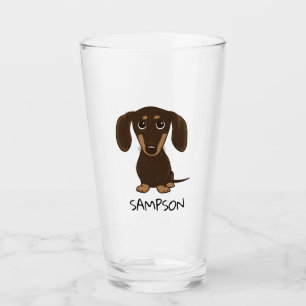 Cute Chocolate Dachshund Wiener Dog Personalized Glass